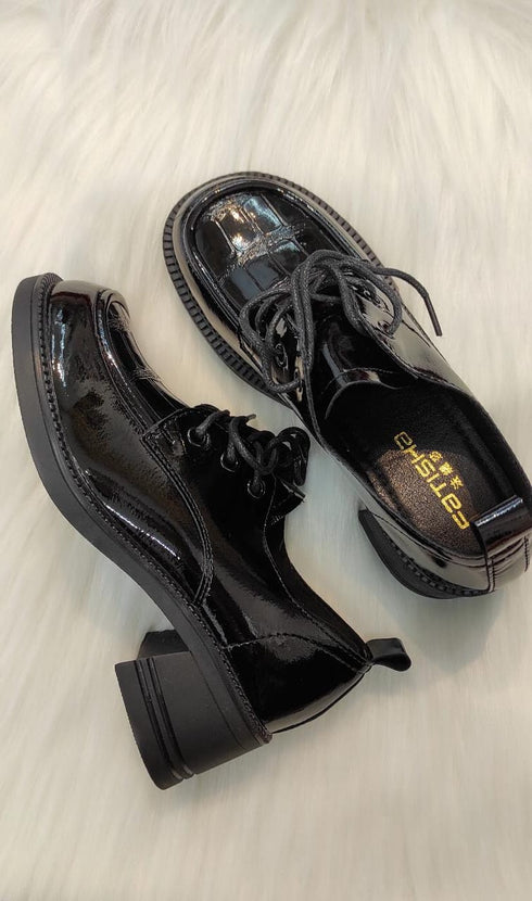 Black Leather Lolita Loafer With Laces